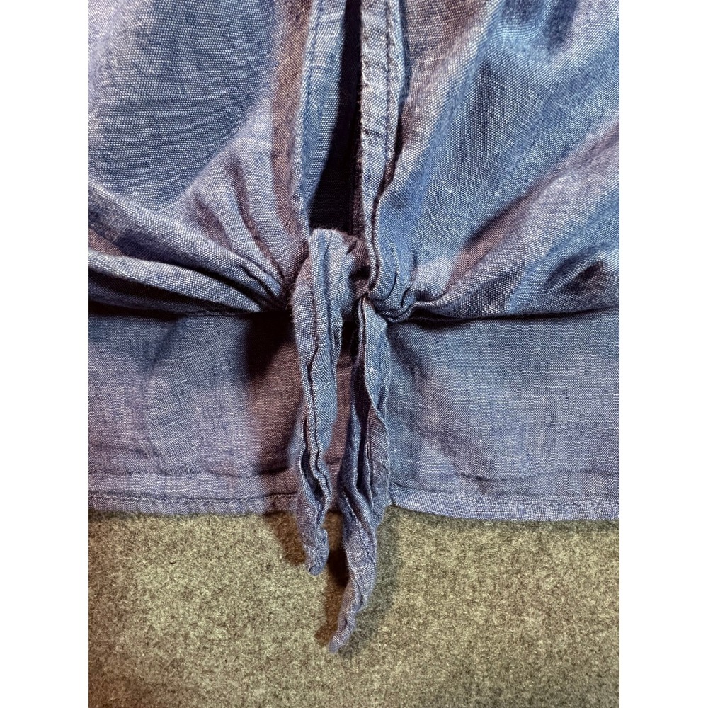 Lane Bryant Blue Chambray Tie Front Ruffle Neck Button Down Top Womens Plus 18 - Picture 5 of 13